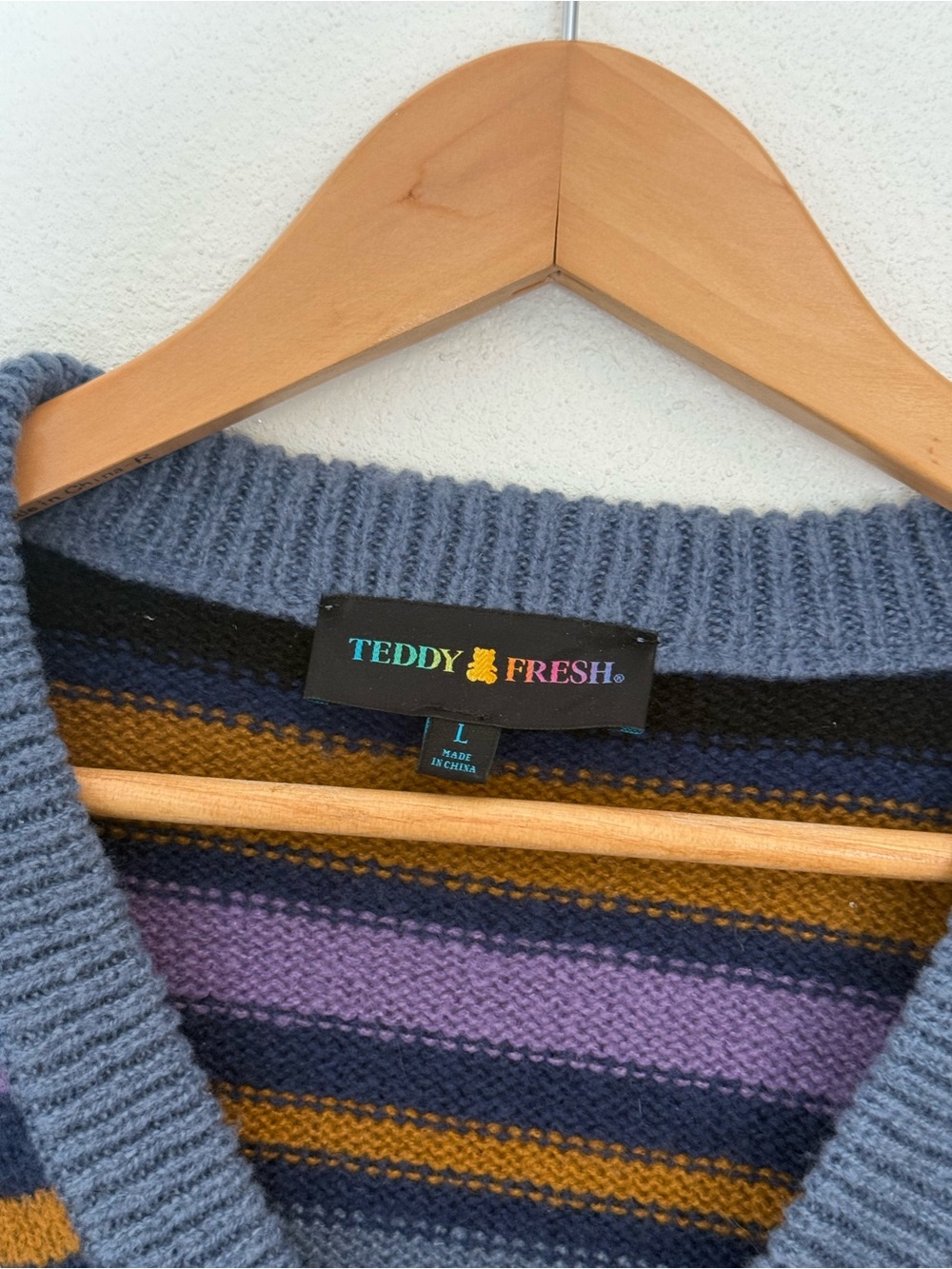 Teddy Fresh Striped Cardigan Blue & Purple Size Large - Picture 4 of 10